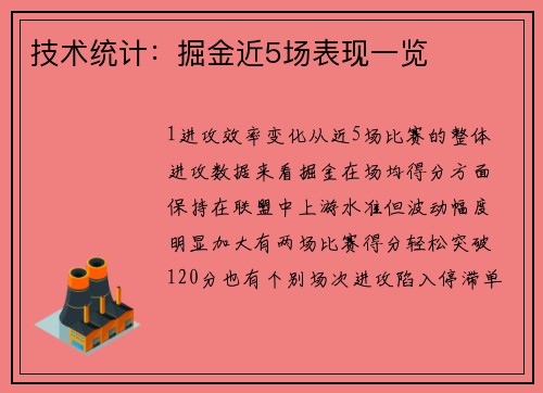 技术统计：掘金近5场表现一览